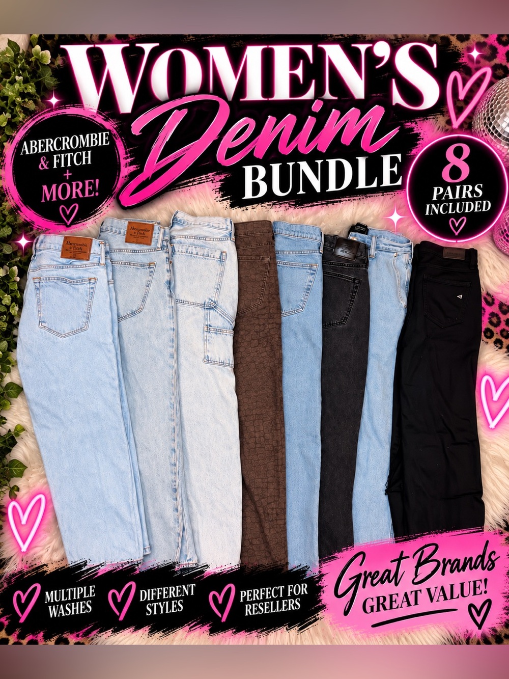 Women's Straight Leg Jeans Bundle - Mixed Colors by Abercrombie & Fitch + More